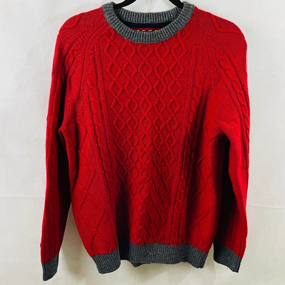 Club Room Other - Club Room Men's Red Gray Retro Thick Wool Blend Cable Knit Sweater Medium